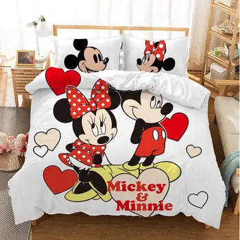 Disney Mickey, Minnie Tegnefilm Strøelse Sæt Dejlige Par Twin Fuld King Enkelt Dobbelt Størrelse Børn Dynebetræk Pudebetræk