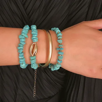 Nye Mode Design 4stk/sat Grøn Hvide natursten Charme Armbånd Til Kvinder Guld Farve Geometriske Metal Smykker Gave 2019