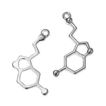 Dobbelt Næse Legeret Metal THC Serotonin Molekyle Lykke DNA-Kemi Videnskab Nørd Charms Vedhæng Til Smykker at Gøre DIY