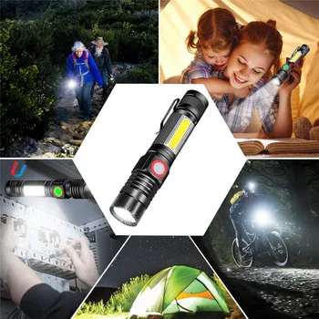 De fleste Lyse 5000 Lumen USB-Genopladelig Lommelygte Zoomable Vandtæt Lomme 4 Tilstande Kraftfuld Belysning med Indbygget Batteri