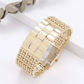 2020 top nyeste design luksus mærke luksus fashion business dameur guld rustfrit stål fuld diamant-pladsen kvarts ur