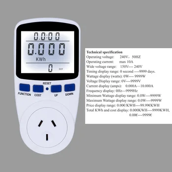 Digital Energy Meter Wattmeter med Baggrundslys Elektronisk energimåler Optage Volt Spænding Stikkontakt Meter Energi Analyzer