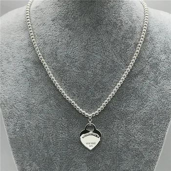 Høj kvalitet og 1:1 originale TIF-Sterling sølv 925 halskæde classic 4 mm runde perler elegant hjerteformet vedhæng til damer