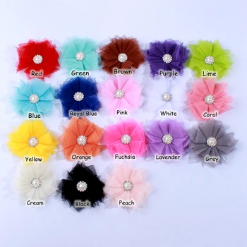 120PCS 6,5 CM Mini Tulle Mesh Chiffon-Blomster Med Perler DIY Håndværk Stof Blomst Til Håret Tilbehør, Hoved Slid