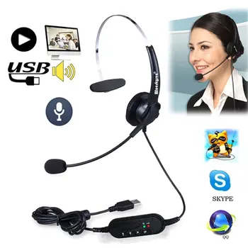 USB-Headset med Mikrofon Roterbare og Justerbare Støj Annullering Øretelefon Call Center Headset Hovedtelefon til Bærbar PC