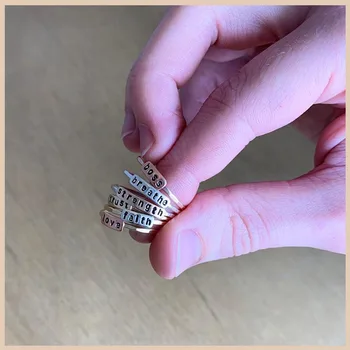 925 Sterling Sølv Personlig Ring Brugerdefinerede Skulptur Ord Ring Mode Smykker for Kæreste Venner Brudepiger Gave