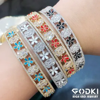 GODKI Korea Trendy Bangle Ring Set Smykker Sæt Til Kvinder Bryllup Cubic Zircon Krystal CZ aretes de mujer modernos 2020
