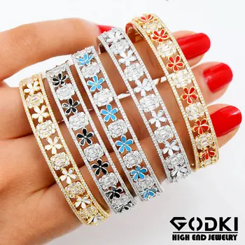 GODKI Korea Trendy Bangle Ring Set Smykker Sæt Til Kvinder Bryllup Cubic Zircon Krystal CZ aretes de mujer modernos 2020
