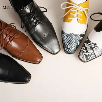Oxford sko til kvinder pumper til høje hæle 2020 spring ny firkantet tå lace-up blok hæl damer kontor arbejde sort sko stor størrelse 42