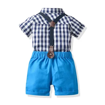 Baby Boy Tøj Drenge Bue Plaid Shirts Bomuld Korte Bukser 1-5 År Kids Fashion Herre Sommer Outfit Afslappet Sæt Tøj