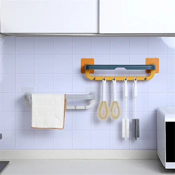 Selvklæbende Badeværelse Håndklæde Rack Sammenklappelig håndklædeholder, vægmonteret Håndklæde Bøjle med Kroge Køkken Hylde Badeværelse Organizer