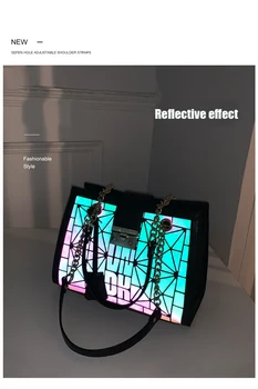 Mode Geometri Metal Lås Chian Skulder Tasker Til Kvinder 2020 Luksus Håndtasker Kvindelige Lysende Tasker Personlighed Hologram Taske
