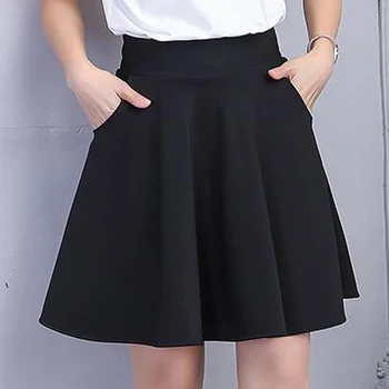 Sorte Shorts Nederdel Kvinder 2020 Mode Solid Farve Lomme Høj Talje A-linje Solen Skolen Mini Nederdel Kvindelige