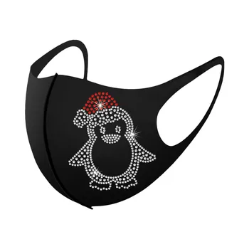 5PC Voksen ansigtsmaske Sparkly Mode Rhinestone Penguin Elk Bor Jul Maske Vaskbar Is Silke Bomuld Genanvendelige Masque Jul