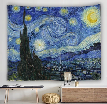Top salg Store mesterværk kunst gobelin Van Gogh Stjerneklar nat indretning gardin klud tæppe malerier Strand Håndklæde kæmpe plakat