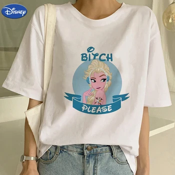 Disney-Kvinder ' s T-shirt Tegnefilm Rund Hals Korte Ærmer Bad Girl Style Princess Personlig Række Trykte T-Shirts Kvindelige Tee