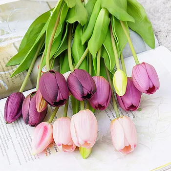 5Pcs/flok Rigtige touch-blød silikone Kunstige tulipaner Blomster til hjemmet bryllup dekoration Falske brude hånd blomster flores tulip