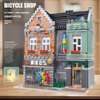 Yeshin 15034 Street Bygning Legetøj Cykel Shop Model Kompatibel Med 10004 Byggesten, Montage Kit Kids Jul Gaver