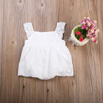 2017 Søde Prinsesse Nyfødte Baby Buksetrold Piger Bomuld Ærmeløs O-Hals, der er Omfattet Knappen Blonder Blomster Hvid Heldragt Outfit 0-24M