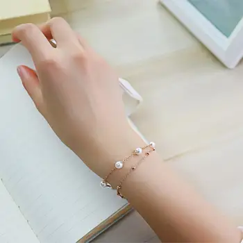 ZooMango Mode Rustfrit Stål Simuleret Pearl Kæde Link Armbånd Til Kvinder Guld Farve Dobbelt Lag Armbånd Smykker ZB20013