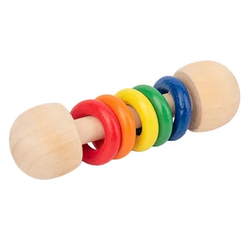 Baby Rangle-Bideringen i stykker Legetøj Bøg rainbow Træ Rangle musik Tand Gnaver Ring Silikone Perler Musikalske Tygge Spille Toy Montessori