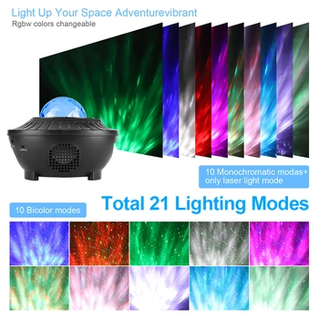 21 Farve Stjerneklar Projektor Bluetooth USB Voice Control Musik Afspiller LED Nat Lys Romantisk Projektion Lampe Børn Gave Room Decor