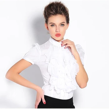 Ruoru Vintage Palace Stil Flæser Krop Shirt Stå Krave Business-Shirt Sommer Hvid Bluse Blusas Feminina Flæse Bluse