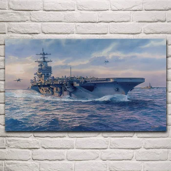 Militære carrier-skib til fly ocean fanart stue dekoration hjem væg kunst, indretning stof plakater KM528