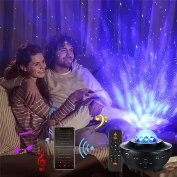 Musik Stjerneklar Projektor Lys Sky Galaxy Bluetooth USB-Opladning, Musik Stjernede LED Nat Lys Romantisk Dekoration Projektion Lampe