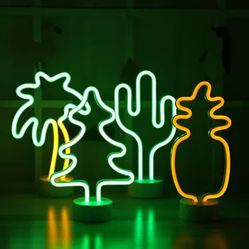 LED Neon-Nat Lys Ananas Kaktus Form med Base batteridrevne bordlampe til børneværelset ferie