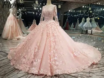 Engros Plus Size Pink Wedding Dress 2020 Blonder Blomster Kapel Brudekjoler Smukke Land Vestido De Noiva Robe De Mariee