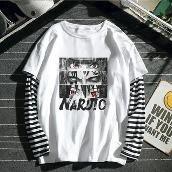 Naruto Lange Ærme Hip Hop T-Shirt til Mænd, Kvinder Harajuku Tshirt Falsk To Stykker Tee koreansk Tøj Animationsfilm Toppe