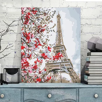 DIY Eiffeltårnet Maling Af Antal Kit Olie Maleri På Lærred Kunst med Hjem Dekoration