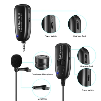 2.4 G Trådløs Lavalier Mikrofon Lavalier Revers Clip-on Mikrofon til iPhone og Android-Telefon Voice Optagelse af Video Mic Tilbehør