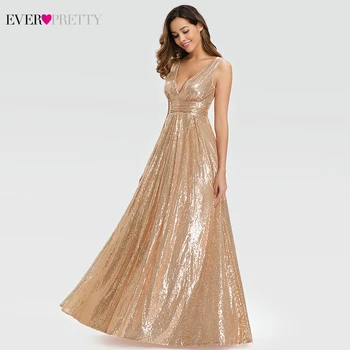 Sexet Rose Gold-Prom ' En Kjoler, Lange Nogensinde Smukke A-Line Dobbelt V-Hals Sequined Elegant Party Aften Kjoler, Galla Jurken Dames 2020