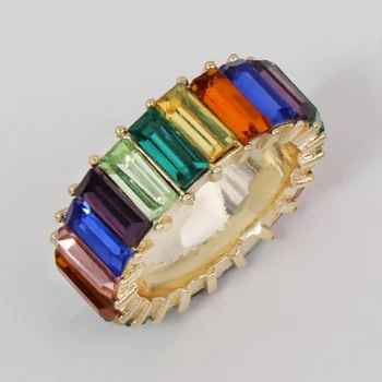 AOTEMAN Afslappet Stil Guld fyldt mode regnbue evighed band ringe pladsen baguette cz ring for kvinder farverige smykker