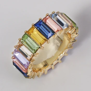 AOTEMAN Afslappet Stil Guld fyldt mode regnbue evighed band ringe pladsen baguette cz ring for kvinder farverige smykker