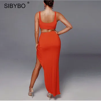 SIBYBO To delt Sæt Sommer Sexet Vestidos Kvinder Stropper Afgrøde Top Og en Lang Nederdel Matchende Sæt Sort Streetwear Casual Outfits