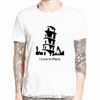 Jeg Bor I Paris T-Shirt Eiffeltårnet Sjove Design, Mode Tshirt Homme Modal Blød Hipster Camiseta Streetwear Tops Tees