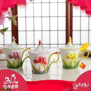 2019 Hot Salg 3D-Farvet Emalje Og Kop Te Krus Med Låg Kina Knogle Keramik Kinesiske Kung Fu Drinkware Kreative Copo