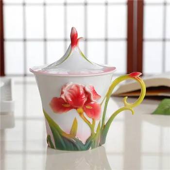 2019 Hot Salg 3D-Farvet Emalje Og Kop Te Krus Med Låg Kina Knogle Keramik Kinesiske Kung Fu Drinkware Kreative Copo