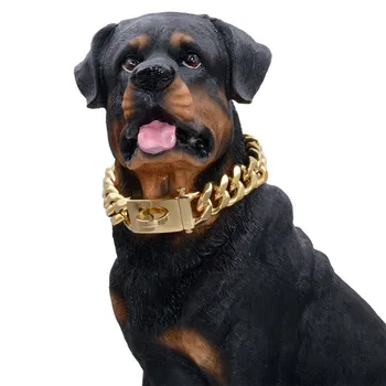 19mm Pet supplies Tunge Fast Tilbehør i Rustfrit Stål Hund Kæde Til Mellemstore og Store Hunde Guld Solid Cubanske Kæden Dog Halskæde