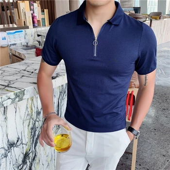 20 Sommer koreansk Stil mænd Polo Solid Farve Lynlås Design, Enkle Revers Korte Ærmer Tshits Street Wear Mandlige Tøj