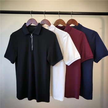 20 Sommer koreansk Stil mænd Polo Solid Farve Lynlås Design, Enkle Revers Korte Ærmer Tshits Street Wear Mandlige Tøj