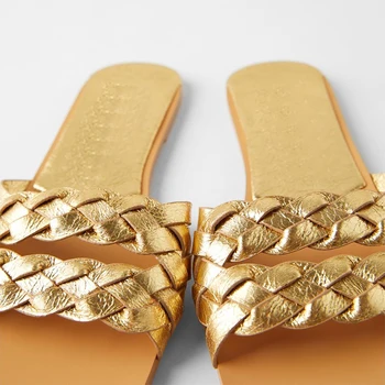 2020 Nye Gyldne fletning flade sandaler senen bunden designmærke til kvinder sko