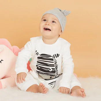 PatPat 2021 Legende Zebra Lange Ærmer Bomuld 2stk Baby Piger Tøj Buksedragt i Hvid med Hat for Nyfødte Baby Udstyr Sæt