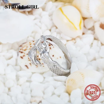 StrollGirl sterling sølv 925 smukke Havfrue justerbar åbne størrelsen ring mode smykker at gøre for kvinder gave gratis fragt
