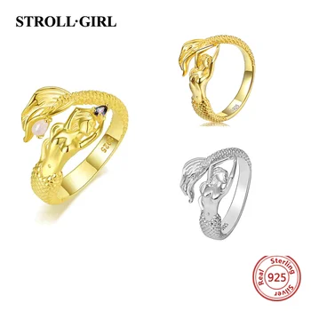 StrollGirl sterling sølv 925 smukke Havfrue justerbar åbne størrelsen ring mode smykker at gøre for kvinder gave gratis fragt
