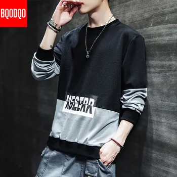 Patchwork Sort Print-O-Neck Sweatshirt Mænd Hip Hop Koreansk Stil Træningsdragt, Pullovere Mandlige Efteråret Streetwear Afslappede Sweatshirts