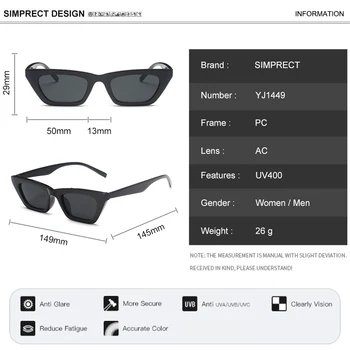 SIMPRECT Mode-Cat Eye Solbriller Kvinder 2021 Luksus Designer Små Firkantede solbriller Mænd Vintage Nuancer Til Kvinder Oculos